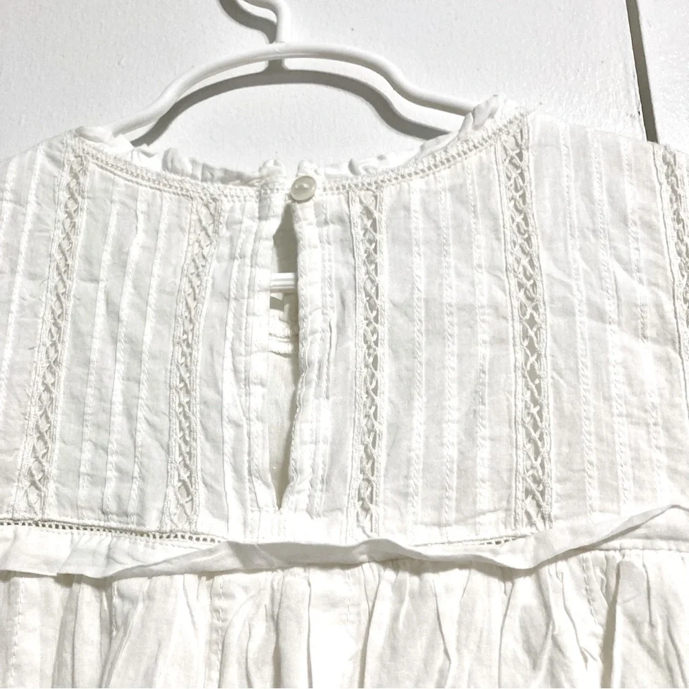 GYMBOREE Cream White Cap Ruffle Sleeves Babydoll Top Girls Large 10 12